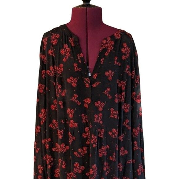 Loft LT garden split neck swing tiered ruffle dress long sleeve red blac… - Picture 9 of 10